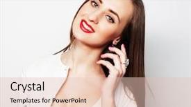  Presentation with phone - Cool new PPT theme with long distance relationship - pretty young woman using mobile backdrop and a lemonade colored foreground