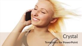  Presentation with phone - Presentation theme with long distance relationship - pretty young woman using mobile background and a coral colored foreground