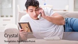  Presentation with sad - Slide deck consisting of long distance relationship - young man in sad saint background and a coral colored foreground