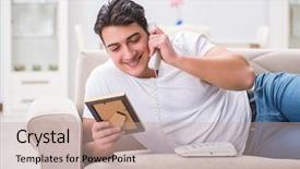  Presentation with happy sad face man - Slides having long distance relationship - young man in sad saint background and a mint green colored foreground