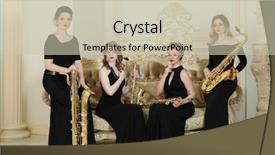  Presentation with women in labor - Slides featuring long dresses poses with saxophone background and a soft green colored foreground