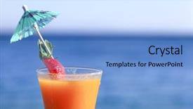  Presentation with sea glass - Beautiful PPT theme featuring long drink glass with a cocktail umbrella garnished with strawberry against red sea in the sinai region of egypt backdrop and a teal colored foreground