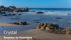  Presentation with ocean - Theme having long-exposure-at-the-ocean background and a gray colored foreground
