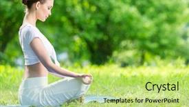  Presentation with healthy lifestyle - Amazing PPT theme having long grass - profile of woman who sits backdrop and a  colored foreground