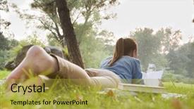  Presentation with girl reading - Slides enhanced with long grass - teenage girl reading book background and a  colored foreground