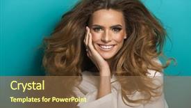  Presentation with happy trails - Colorful presentation design enhanced with long hair - happy young woman backdrop and a coral colored foreground