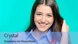  Presentation with long hair - Presentation theme having long hair over bright aquamarine background and a light blue colored foreground