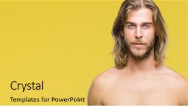  Presentation with long hair man - Cool new presentation theme with long hair showing sexy body backdrop and a yellow colored foreground