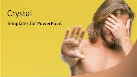  Presentation with young man on the phone - Cool new PPT theme with long hair showing sexy body backdrop and a  colored foreground