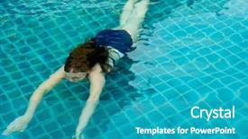  Presentation with teen girl - Beautiful PPT theme featuring long-haired brunette dives swim backdrop and a  colored foreground