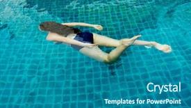 Presentation with swimming beautiful girl swims underwater - Colorful theme enhanced with long-haired brunette dives swim backdrop and a  colored foreground