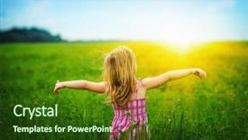  Presentation with morning sunrise - PPT layouts enhanced with long jump - girl enjoying nature in meadow background and a forest green colored foreground