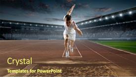  Presentation with media - Colorful PPT theme enhanced with long-jump-men-mixed-media backdrop and a tawny brown colored foreground