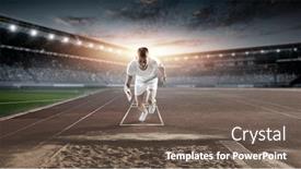  Presentation with media - Colorful PPT layouts enhanced with long-jump-men-mixed-media backdrop and a tawny brown colored foreground