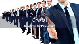  Presentation with shake hand - Slide set featuring long lines people waiting - business group in a row background and a navy blue colored foreground