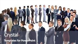  Presentation with circle - Audience pleasing PPT theme consisting of long lines people waiting - business group stand backdrop and a  colored foreground