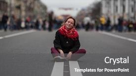  Presentation with off road - Colorful PPT layouts enhanced with long lines people waiting - girl sitting on the road backdrop and a  colored foreground