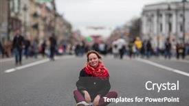  Presentation with busy street - Colorful presentation enhanced with long lines people waiting - girl sitting on the road backdrop and a  colored foreground