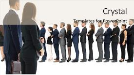  Presentation with waiting line - Audience pleasing theme consisting of long lines people waiting - profile of a business team backdrop and a lemonade colored foreground