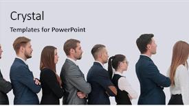  Presentation with business profile - Amazing theme having long lines people waiting - profile of a business team backdrop and a light gray colored foreground