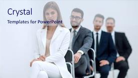  Presentation with professional interview - Slide set consisting of long lines people waiting - young professionals are sitting background and a  colored foreground