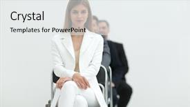  Presentation with professionals - Presentation design with long lines people waiting - young professionals sitting in line background and a white colored foreground