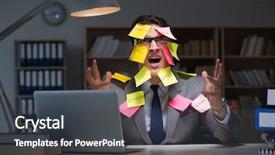  Presentation with late - Slide deck enhanced with long list - businessman staying late to sort background and a dark gray colored foreground