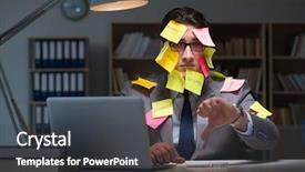  Presentation with late - Audience pleasing presentation theme consisting of long list - businessman staying late to sort backdrop and a  colored foreground