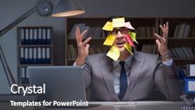  Presentation with late - Slide set having long list - businessman staying late to sort background and a  colored foreground