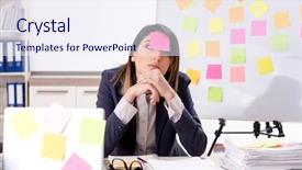  Presentation with employee - Beautiful PPT layouts featuring long list - young female employee in conflicting backdrop and a  colored foreground