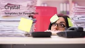  Presentation with employee - Presentation design enhanced with long list - young female employee in conflicting background and a  colored foreground