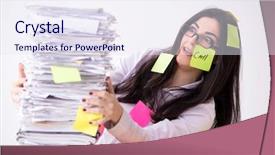  Presentation with employee - Presentation theme with long list - young female employee in conflicting background and a  colored foreground