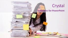  Presentation with employee - Audience pleasing presentation theme consisting of long list - young female employee in conflicting backdrop and a  colored foreground