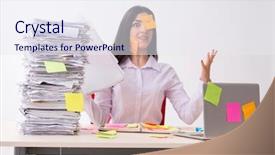  Presentation with employee - Audience pleasing slide set consisting of long list - young female employee in conflicting backdrop and a  colored foreground