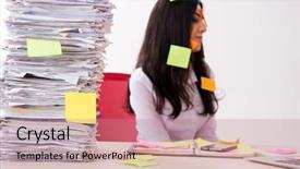  Presentation with employee - Beautiful slide set featuring long list - young female employee in conflicting backdrop and a  colored foreground