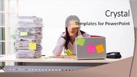  Presentation with employee - Presentation design with long list - young female employee in conflicting background and a  colored foreground
