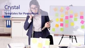  Presentation with worried young female college student - Colorful slide deck enhanced with long list - young female employee in conflicting backdrop and a  colored foreground