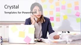  Presentation with employee profile company concept - Amazing slide deck having long list - young female employee in conflicting backdrop and a  colored foreground