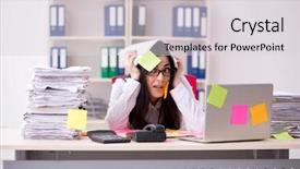  Presentation with worried young female college student - Amazing slide set having long list - young female employee in conflicting backdrop and a light gray colored foreground