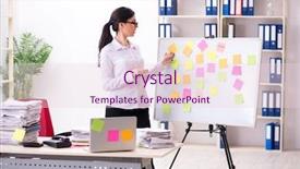  Presentation with employee profile company concept - Cool new PPT layouts with long list - young female employee in conflicting backdrop and a lemonade colored foreground