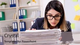  Presentation with employee - Colorful presentation theme enhanced with long list - young female employee in conflicting backdrop and a light gray colored foreground