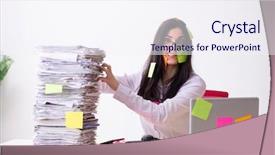  Presentation with employee profile company concept - PPT theme with long list - young female employee in conflicting background and a sky blue colored foreground