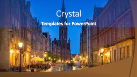  Presentation with town hall - Amazing PPT theme having long-market-and-old-town backdrop and a cobalt blue colored foreground