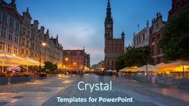  Presentation with town hall - Amazing presentation theme having long-market-and-old-town backdrop and a ocean colored foreground