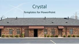  Presentation with patchwork - PPT theme consisting of long patchwork brick building background and a sky blue colored foreground