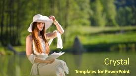  Presentation with romantic - Cool new slides with long red hair romantic woman relax by lake with book on sunny day backdrop and a tawny brown colored foreground