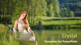  Presentation with romantic - PPT layouts consisting of long red hair romantic woman relax by lake on sunny day background and a tawny brown colored foreground