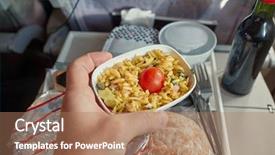  Presentation with food service - Audience pleasing slides consisting of long service - airplane food served in flight backdrop and a coral colored foreground