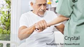  Presentation with rehab - Slides with long service - disabled patient holding hand background and a light gray colored foreground