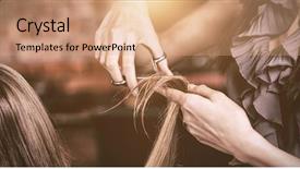  Presentation with hair salon - Slides enhanced with long service - female getting her hair trimmed background and a coral colored foreground